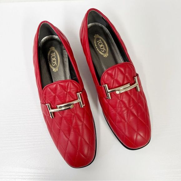 TOD’s Quilted Red Leather Loafer 6.5 - Picture 1 of 10